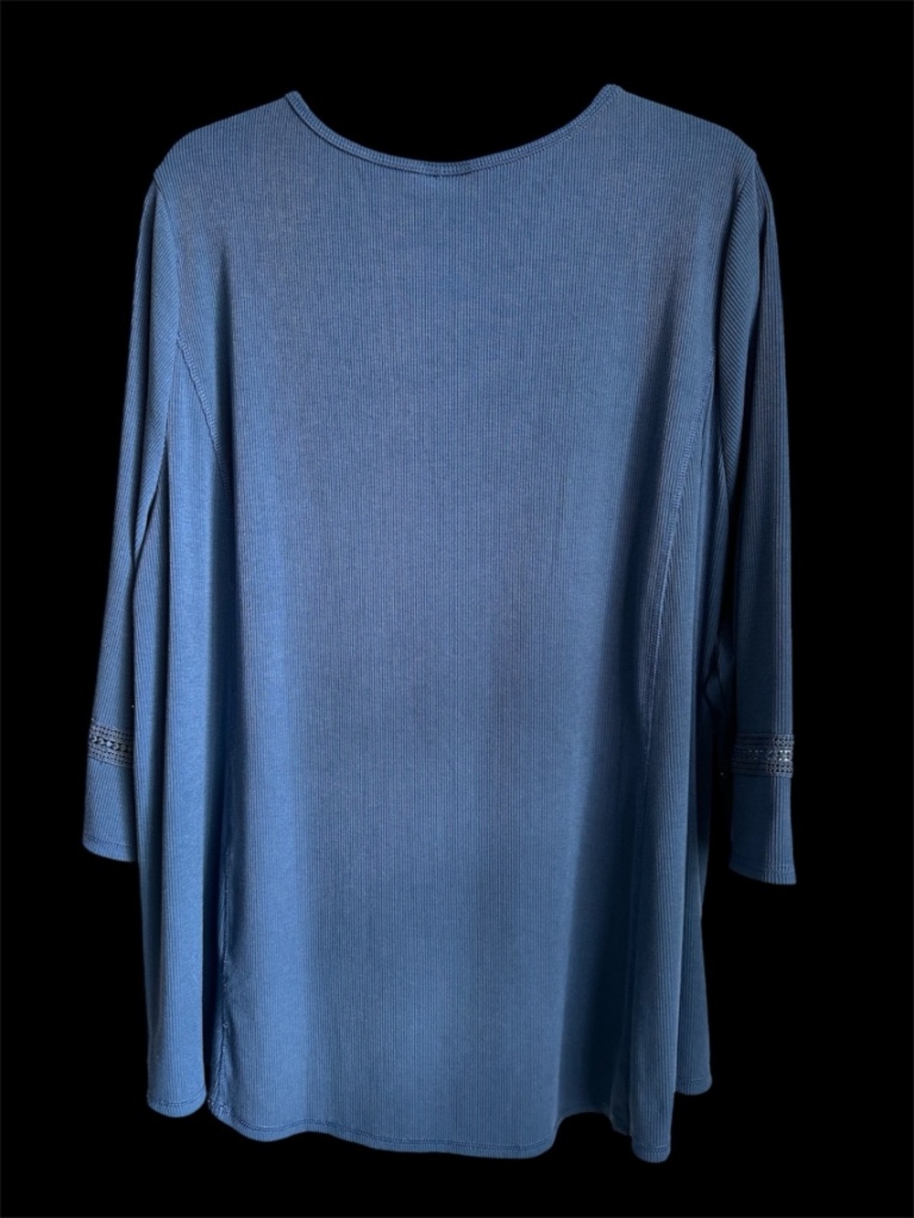 Avenue Blue Ribbed Henley Tunic with Crochet Trim - Picture 2 of 6